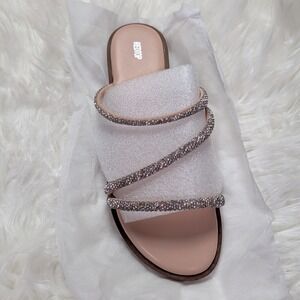 NWT Rhinestone Open Toe Silver Redtop Slide Sandals DS019 Women's‎ Size 8
